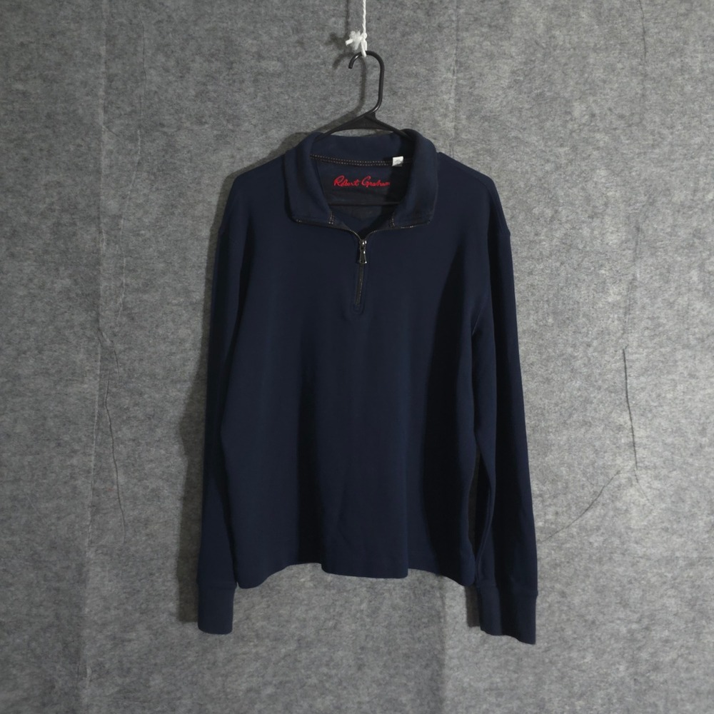 Robert Graham Mens Quarter Zip Pullover Long Sleeve Navy Shirt Solid Designerβ